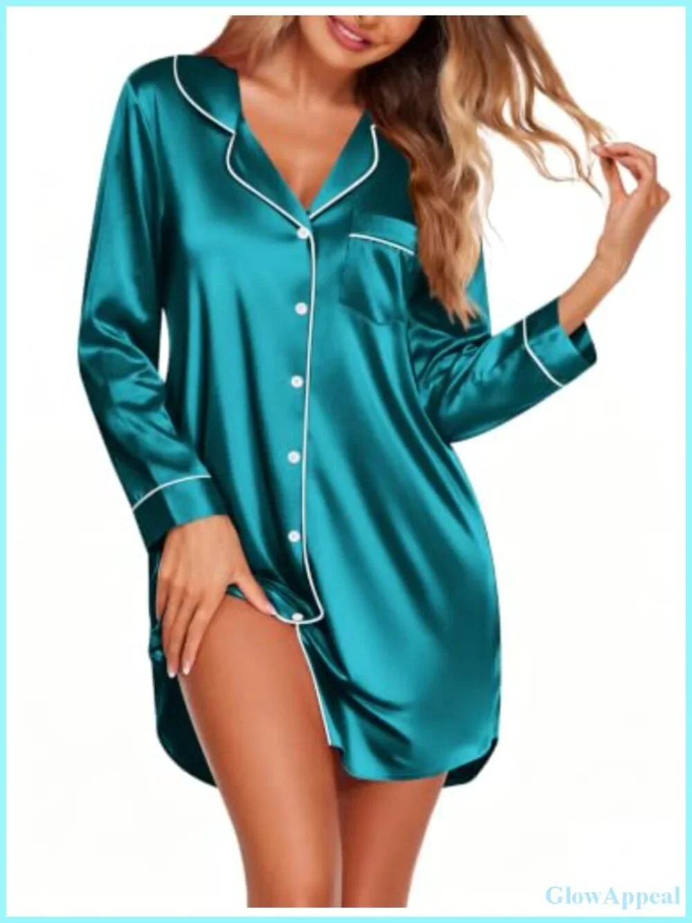 Satin Nightgown for Women Silk Sleep Shirt Button Down Lounge Dress